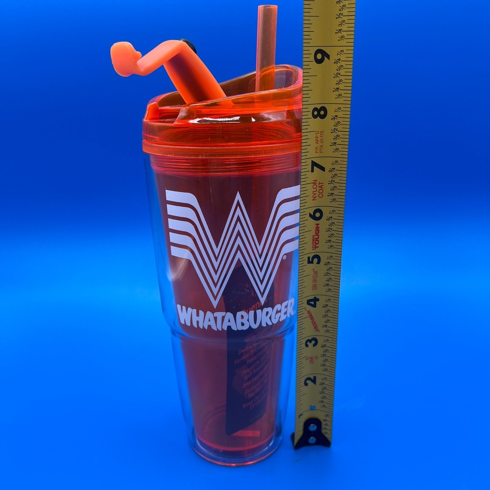 Whataburger Orange Double Wall Insulated Travel Tumbler Cup with Lid and Straw - Picture 6 of 8